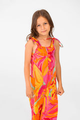 Girl's Summer Jumpsuit Printed Fabric In Distinctive Summer Colors
