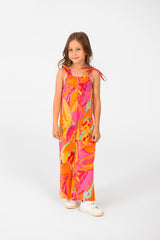 Girl's Summer Jumpsuit Printed Fabric In Distinctive Summer Colors