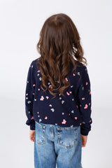 Girl's Round Neck Pullover With Buttons On The Front And A Butterflies Print