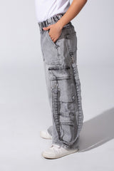 Girl's Cargo Jeans Pants With An Elastic Waistband And Modern Side Pockets