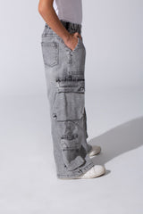 Girl's Cargo Jeans Pants With An Elastic Waistband And Modern Side Pockets