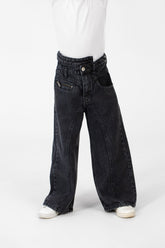 Girl's Wide Leg Jeans Pants With A Modern Side Zipper Pocket