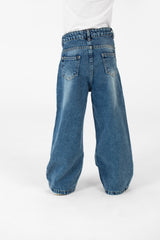 Girl's Wide Leg Jeans Pants With A Modern Side Zipper Pocket