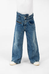 Girl's Wide Leg Jeans Pants With A Modern Side Zipper Pocket