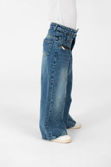 Girl's Wide Leg Jeans Pants With A Modern Side Zipper Pocket