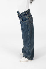 Girl's Wide Leg Jeans Pants With A Modern Side Zipper Pocket