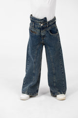 Girl's Wide Leg Jeans Pants With A Modern Side Zipper Pocket