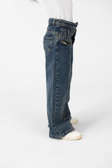 Girl's Wide Leg Jeans Pants With A Modern Side Zipper Pocket