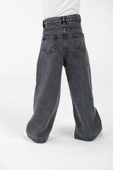 Girl's Wide Leg Jeans Pants With A Modern Side Zipper Pocket