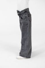 Girl's Wide Leg Jeans Pants With A Modern Side Zipper Pocket