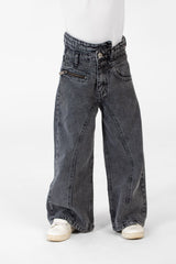 Girl's Wide Leg Jeans Pants With A Modern Side Zipper Pocket