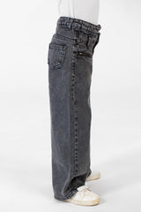 Girl's Wide Leg Jeans Pants With A Modern Side Zipper Pocket