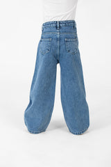 Girl's Wide Leg Jeans Pants With A Modern Side Zipper Pocket