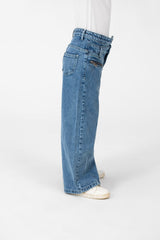 Girl's Wide Leg Jeans Pants With A Modern Side Zipper Pocket