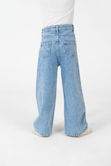 Girl's Wide Leg Jeans Pants With A Modern Side Zipper Pocket
