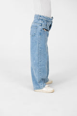 Girl's Wide Leg Jeans Pants With A Modern Side Zipper Pocket
