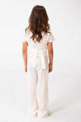 Girl's Summer Plain Linen Modern Outfit With Comfortable Practical Material