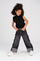 Girl's Used Details Wide Leg Jeans Pants With A Unique Cut