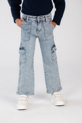 Girl's Used Details Wide Leg Style Jeans Pants That Features A Unique Cut