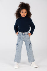 Girl's Used Details Wide Leg Style Jeans Pants That Features A Unique Cut