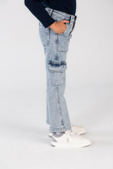 Girl's Used Details Wide Leg Style Jeans Pants That Features A Unique Cut