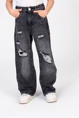 بنطلونات جينز ممزقة واسعة الساق للبنات