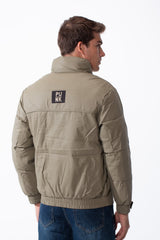 Men's High Collar Zip-Up Zipper Pockets Crinkle Texture Waterproof Fabric Thermal Modern Jacket