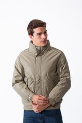 Men's High Collar Zip-Up Zipper Pockets Crinkle Texture Waterproof Fabric Thermal Modern Jacket