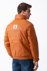 Men's High Collar Zip-Up Zipper Pockets Crinkle Texture Waterproof Fabric Thermal Modern Jacket