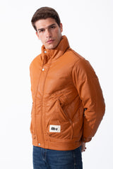 Men's High Collar Zip-Up Zipper Pockets Crinkle Texture Waterproof Fabric Thermal Modern Jacket