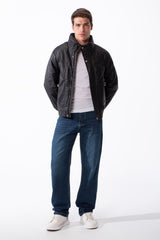 Men's High Collar Zip-Up Zipper Pockets Crinkle Texture Waterproof Fabric Thermal Modern Jacket