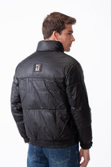 Men's High Collar Zip-Up Zipper Pockets Crinkle Texture Waterproof Fabric Thermal Modern Jacket