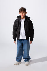 Boy's Long Sleeve Full-Zip Side Zip Pockets Hooded Puffer Waterproof Jacket