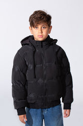 Boy's Long Sleeve Full-Zip Side Zip Pockets Hooded Puffer Waterproof Jacket
