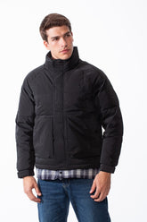 Men's Double Layers High Neck Full Front Zipper With Button Flap Large Pockets Waterproof Jacket