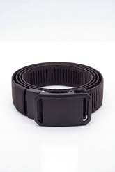 Men’s Tomato Store Angular Frame Auto Belt With Geometric Basket Weave Pattern Raised Inner Rib Grip Texture Smooth Plate Buckle