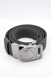 Men’s Tomato Store Blade Clip Web Belt With Ribbed Basket Weave Pattern Raised Inner Grip Texture Metallic Quick Release Buckle