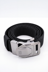 Men’s Tomato Store Blade Clip Web Belt With Ribbed Basket Weave Pattern Raised Inner Grip Texture Metallic Quick Release Buckle