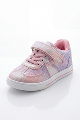 Girl's Sneakers Stunning Iridescent Glitter Textured Material Vibrant Needlework Hook And Loop Strap White Rubber Sole Shoes
