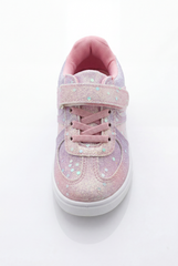 Girl's Sneakers Stunning Iridescent Glitter Textured Material Vibrant Needlework Hook And Loop Strap White Rubber Sole Shoes