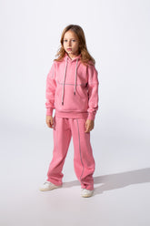 Girl's Slim Fit Two-Piece Tracksuit Set Milton Fabric With Front Kangaroo Pockets Daily Wear Outfit