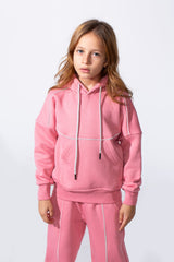 Girl's Slim Fit Two-Piece Tracksuit Set Milton Fabric With Front Kangaroo Pockets Daily Wear Outfit