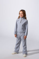Girl's Tomato Store Textured Outfit High Neck Quarter-Zip Subtle Vertical Pattern Slim Fit