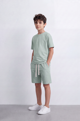 Boy's Tomato Store Summer Melton Jersey Co-Ord Set Minimal Clean Design Relaxed Silhouette Drawstring Waist Soft Finish Oversize Outfit