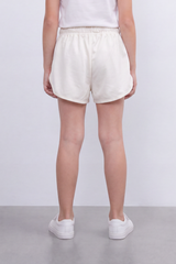 Girl's Tomato Store Tassel Lounge Oversized Summer Melton Shorts Soft Washed Surface Curved Hem Elastic Waist Beaded Tassel Drawcord Side Pockets