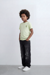 Boy's Tomato Store Minimal Graphic T-Shirt Small Chest Artwork Subtle Text Hem Detail