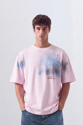 Men’s Tomato Store Airbrush Memory Oversize T-Shirt Soft Cloud Wash Across The Body With Abstract Scratch Sketch Small Quote Print