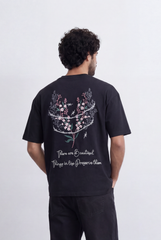 Men’s Tomato Store Back Botanical T-Shirt Oversized Relaxed Fit Floral Branch Artwork Script Quote Detail