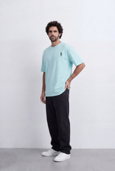 Men’s Tomato Store Back Graphic T-Shirt Minimal Vertical Artwork Placement Clean Oversized Streetwear Fit