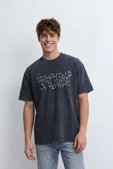 Men’s Tomato Store Graphic Oversize T-Shirt Bold Front Typography Print Vintage Washed Finish